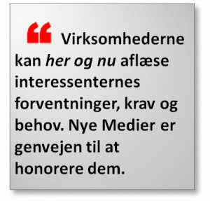 Virksomhederne kan her og nu aflæse interessenternes forventninger, krav og behov. Nye Medier er genvejen til at honorere dem.