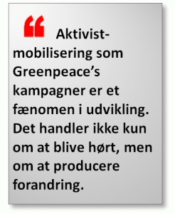 Aktivist-mobilisering som Greenpeace’s kampagner er et fænomen i udvikling. Det handler ikke kun om at blive hørt, men om at producere forandring.